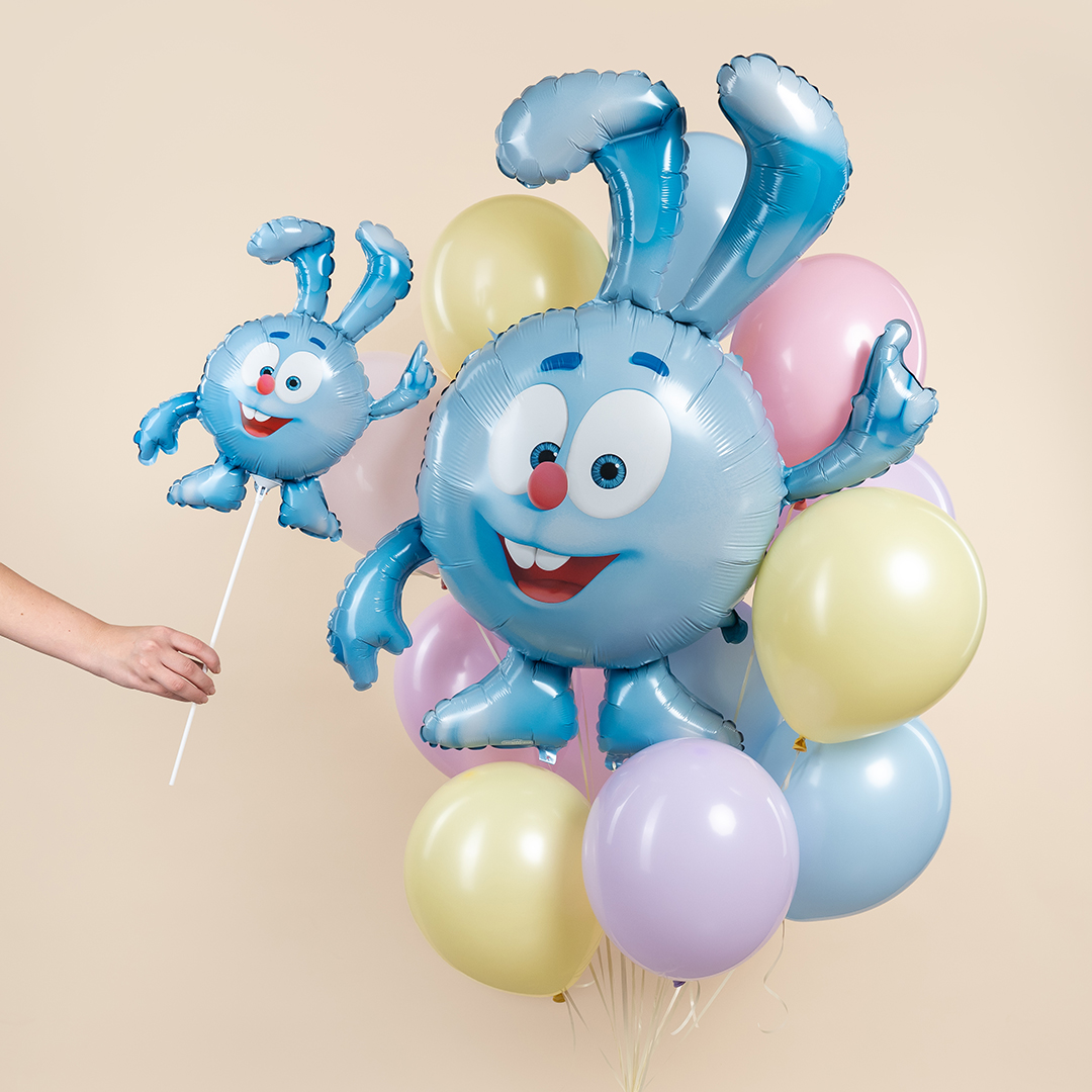 Шар с клапаном (17''/43 см) Мини-фигура, Смешарики, Крош, 5 шт. в уп.